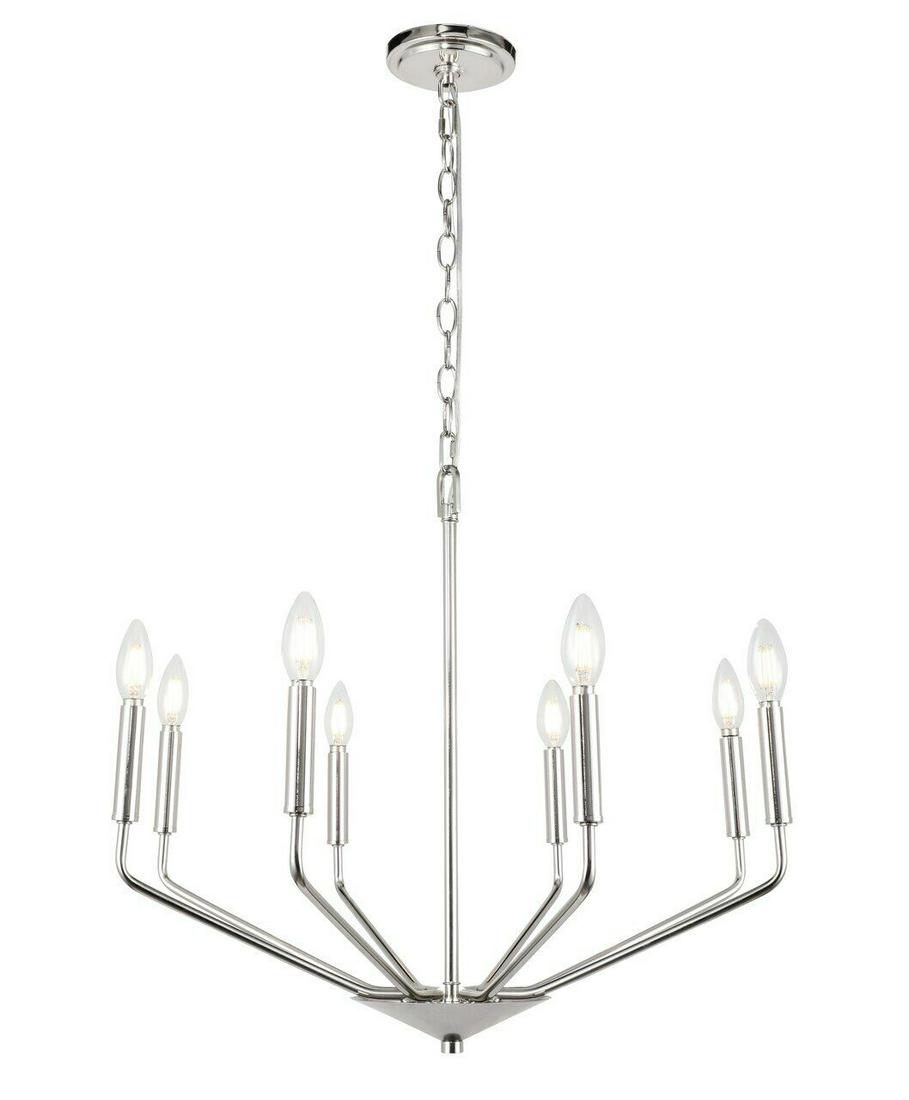 CHROME PENDANT KITCHEN DINING LIVING ROOM BEDROOM FIXTURE CHANDELIER 8 LIGHT 25": CHROME PENDANT KITCHEN DINING LIVING ROOM BEDROOM FIXTURE CHANDELIER 8 LIGHT 25" Cord Color: Clear Number Of Lights: 8 Style: Modern Item Height: 21" Item Width: 25" Assembly Required: Yes Sensor Type