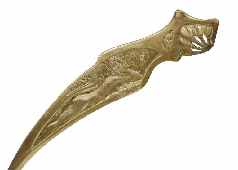 Art Nouveau Solid Bronze Letter Opener with Nude Maiden: Art Nouveau Solid Bronze Letter Opener with Nude Maiden Dimensions:: Height: 10.5 in (26.67 cm) Dimensions:: Width: 2 in (5.08 cm) Dimensions:: Depth: 0.25 in (6.35 mm) Materials and Techniques:: Bras