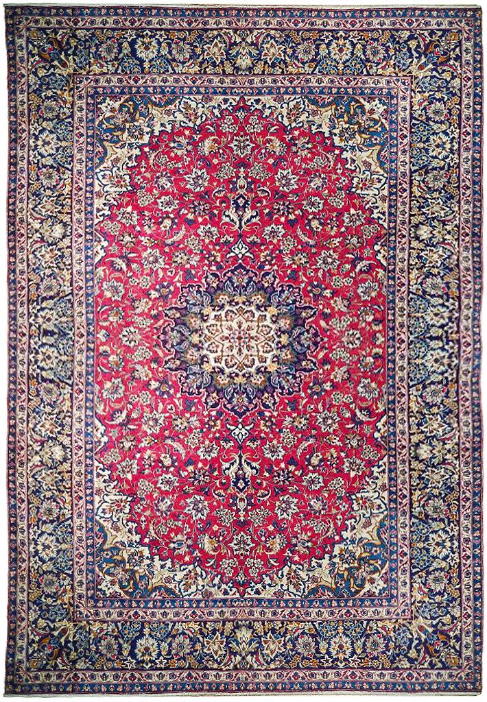 10' x 14' Red Semi-Antique Persian Isfahan Rug: 10' x 14' Red Semi-Antique Persian Isfahan Rug Size in Feet: Width: 10 x Length: 14 Size in Inches: Width:120 in x Length: 168 in Colors: Red Ivory Slate Blue Weave: 100% Handmade Pile: 1/4 Wool and S