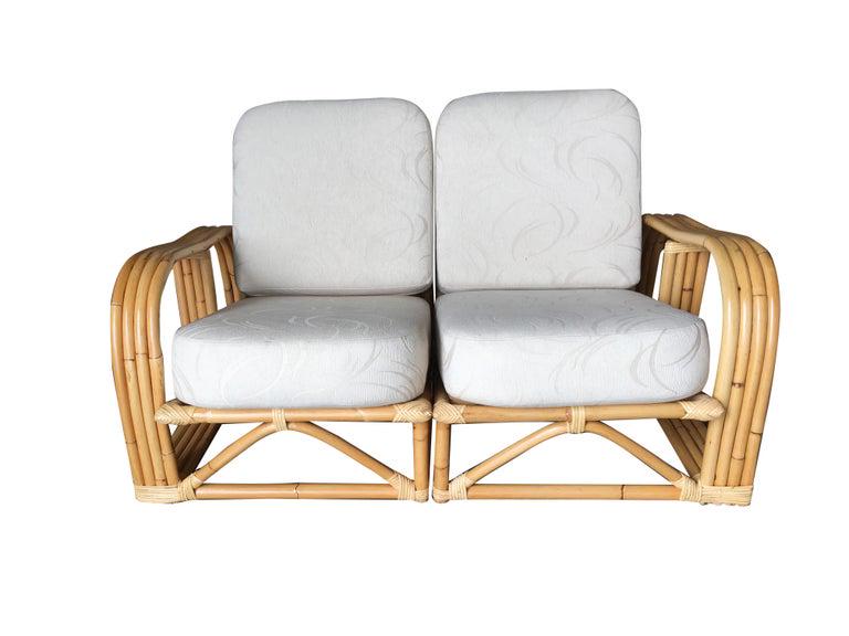 Restored Paul Laszlo Rattan Four Strand Sectional Settee Sofa: Restored Paul Laszlo Rattan Four Strand Sectional Settee Sofa Dimensions:: Height: 28.5 in (72.39 cm) Dimensions:: Width: 54 in (137.16 cm) Dimensions:: Depth: 34 in (86.36 cm) Style:: Mid-Century Mod
