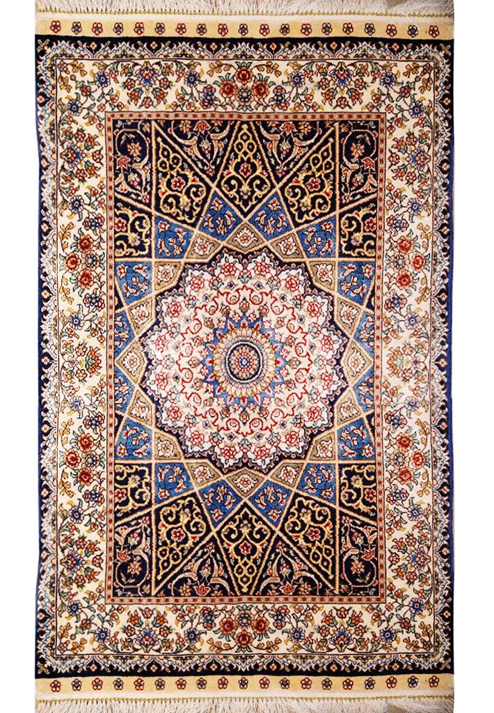 2' x 3' Small Dazeling pattern Turkish Silk rug: 2' x 3' Small Dazeling pattern Turkish Silk rug Size in Feet: Width: 2x Length:3 Size in Inches: Width:24in x Length:36in Rug Type: Area Rug Colors: Multi Weave: Hand-Knotted Pile: 1/4 Pattern: Dom Es