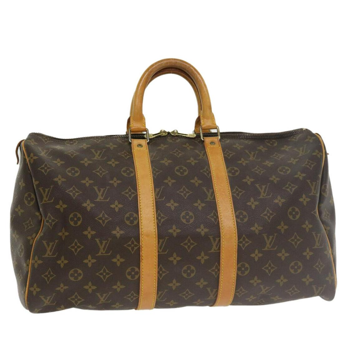 LOUIS VUITTON Monogram Keepall 45 Boston Bag M41428 LV: LOUIS VUITTON Monogram Keepall 45 Boston Bag M41428 LV Style: Boston Bag Material: Monogram Canvas Exterior Color: Monogram Bag Height: 9.8inch(Approx) / 25cm(Approx) Bag Depth: 7.9inch(Approx) / 20cm