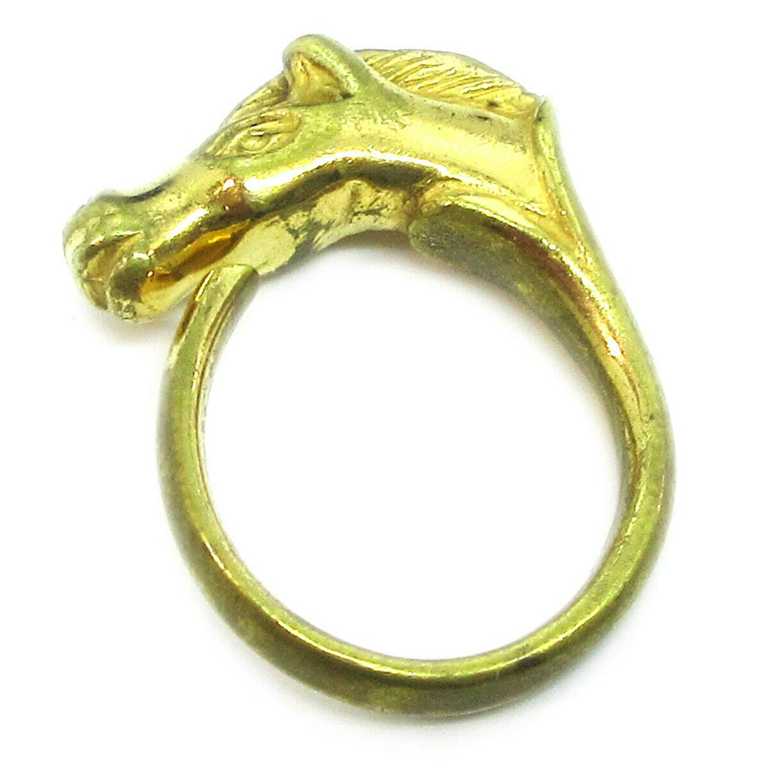 HERMES Vintage Logos Horse Motif Gold Ring Size 4.5: HERMES Vintage Logos Horse Motif Gold Ring Size 4.5 Metal: Gold-tone Ring Size: 4.5 Color: Gold Type: Ring Outside Condition: C: Heavily Used/Inside Condition: C: Heavily Used The BIDHAUS Guarantee: A