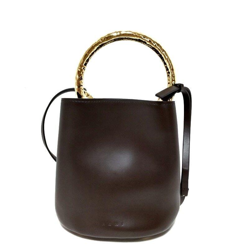 MARNI PANNIER - Dark Brown Gold Leather Hardware Handbag: MARNI PANNIER - Dark Brown Gold Leather Hardware Handbag Style: Handbag Exterior Color: Dark Brown Gold Exterior Material: Leather Hardware Product Name: PANNIER Accessories: Dust Bag Shoulder Strap P