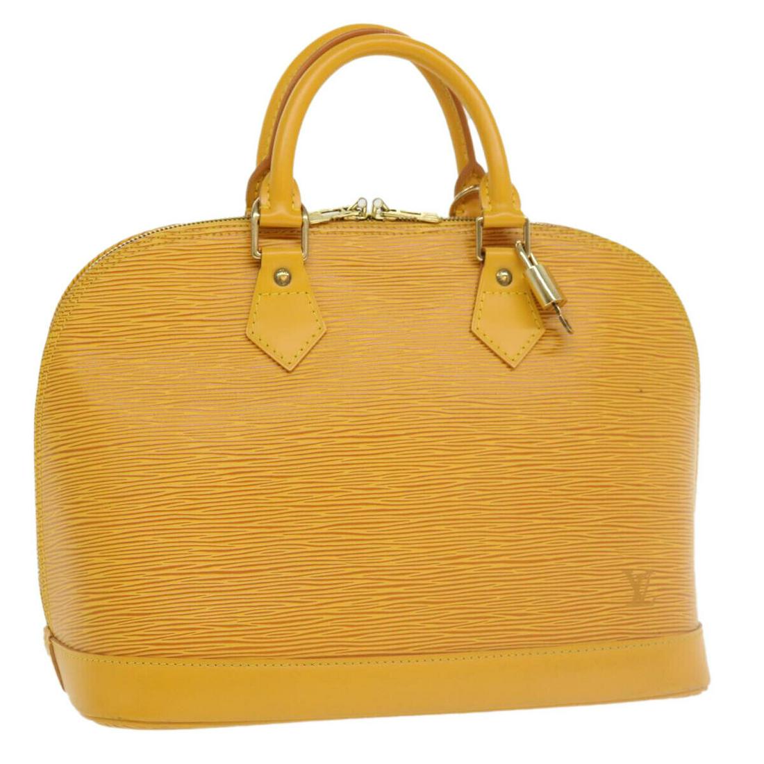 LOUIS VUITTON Epi Alma Hand Bag Yellow M52149 LV: LOUIS VUITTON Epi Alma Hand Bag Yellow M52149 LV Style: Hand Bag Material: Epi Leather Exterior Color: Yellow Bag Height: 9.4inch(Approx) / 24cm(Approx) Bag Depth: 6.7inch(Approx) / 17cm(Approx) Bag L