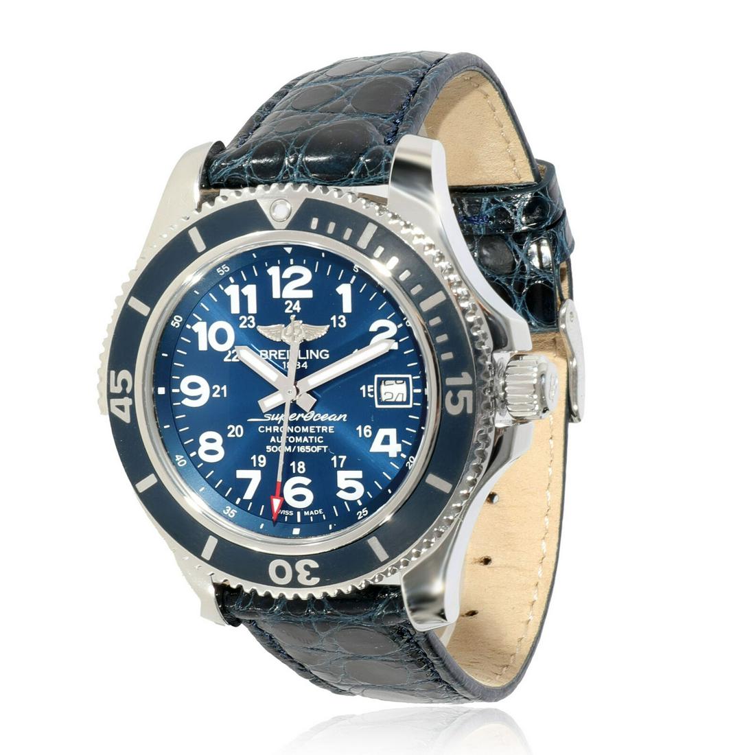 Breitling Superocean II A17365 Men's Watch in Stainless Steel: Breitling Superocean II A17365 Men's Watch in Stainless Steel Case Height (Mm): 13 Bezel Type: Diver Case Size: 42 Crystal: Sapphire Clasp/Buckle Type: Tang Buckle Band Length (Inches): 7.75 Indices: 