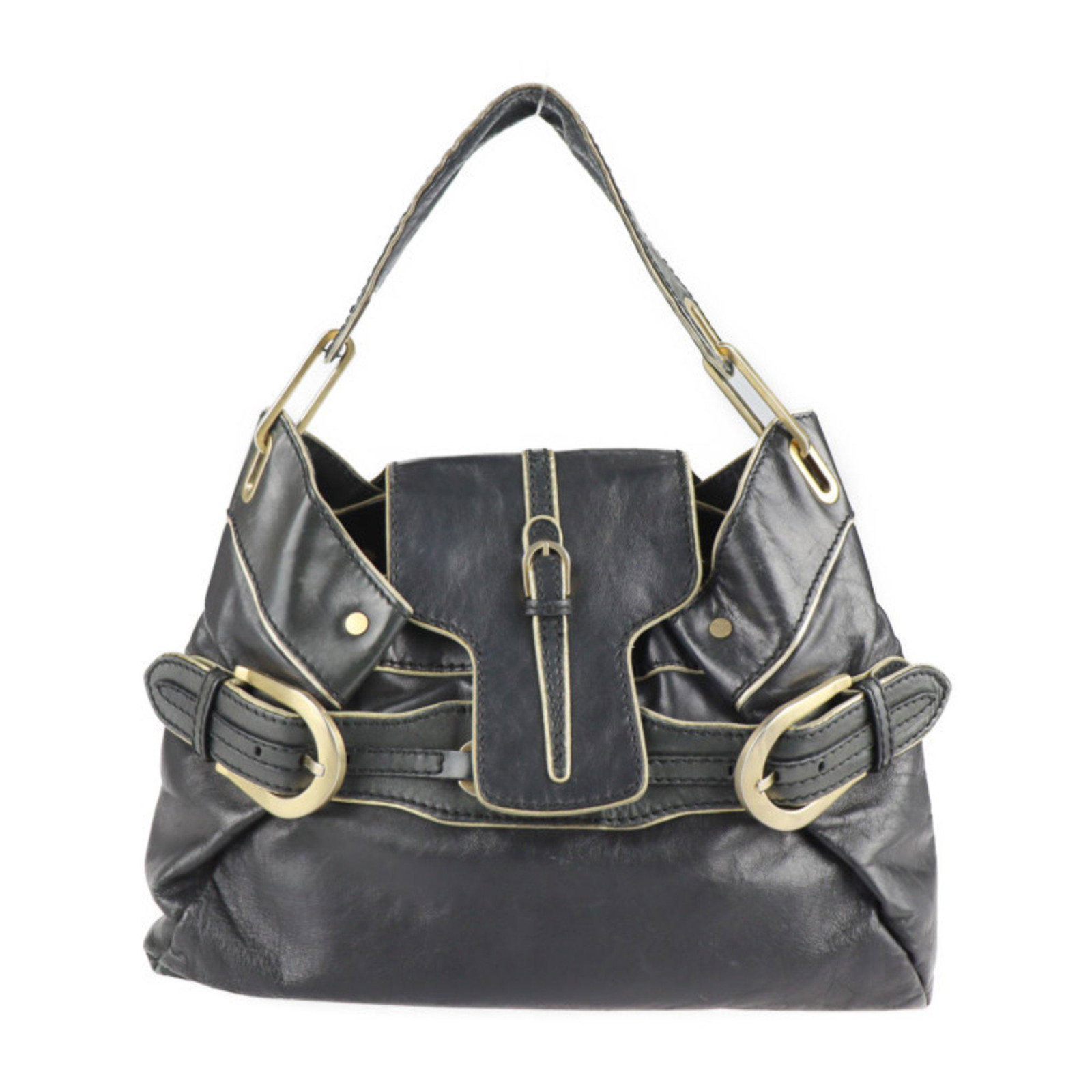 JIMMY CHOO Jimmy Choo handbag leather black gold metal fittings belt design one shoulder bag: JIMMY CHOO Jimmy Choo handbag leather black gold metal fittings belt design one shoulder bag Brand: Jimmy Choo Type: Shoulder bag Material: Leather Leather: Color: Black Gender: Women Size (HxWxD): 24