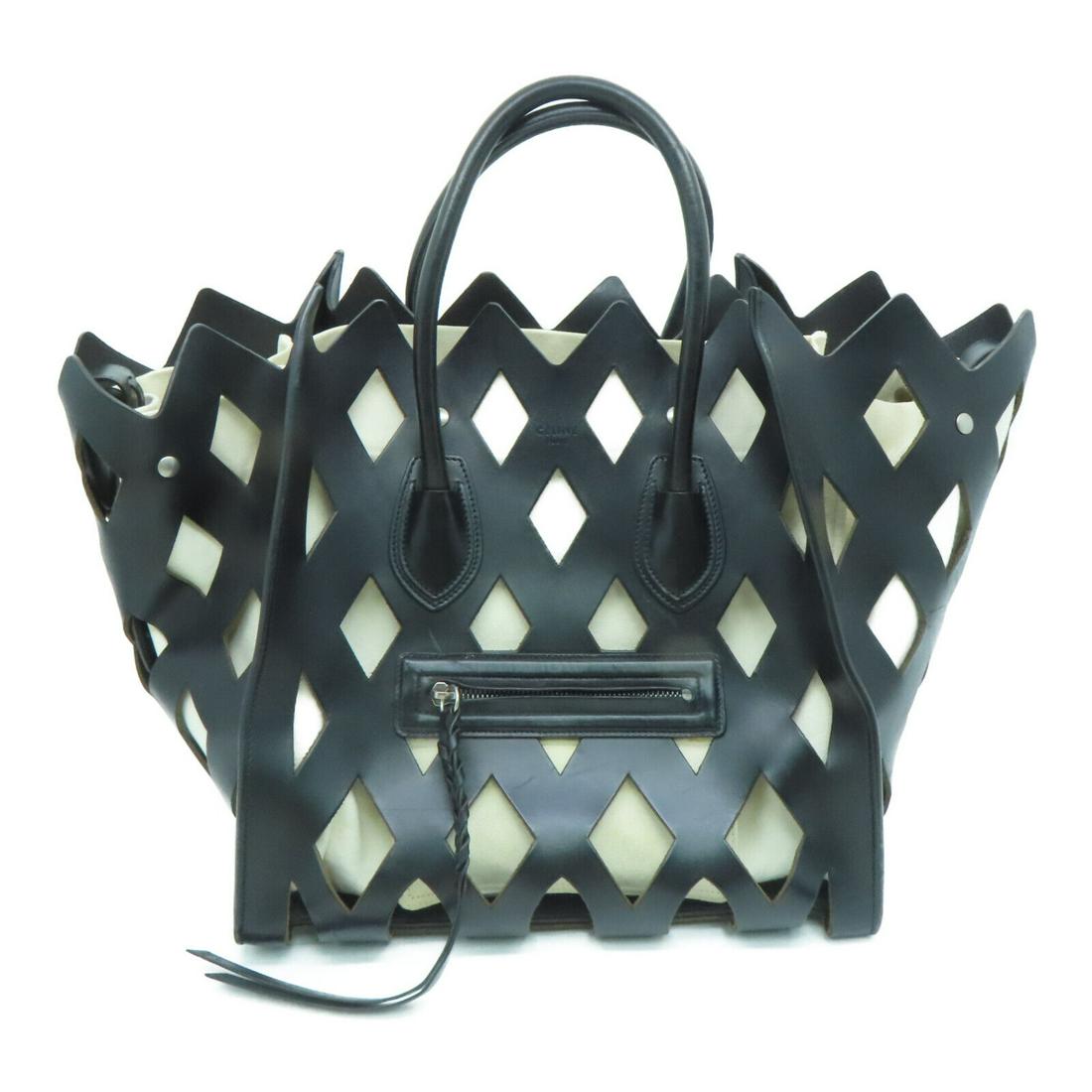 Celine Handbag Calfskin Leather Canvas Black Beige: Celine Handbag Calfskin Leather Canvas Black Beige Style: Handbag Exterior Material: Calfskin (cowhide) Exterior Color: Black Bag Height: 11.8 Bag Depth: 8.7 Bag Length: 11.8 Size Type: Regular Type: