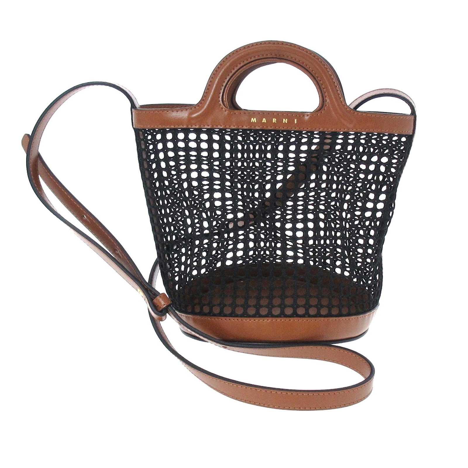 Marni Tropicalia Polyester Satchel: Marni Tropicalia Polyester Satchel This satchel features a polyester body with leather trim a top handle a flat leather strap an open top and an interior detachable pouch with a drawstring closure. Br