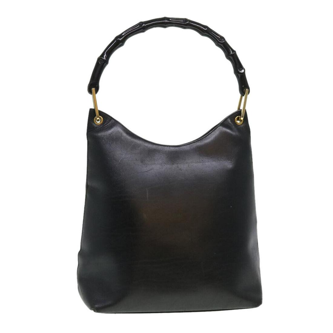 GUCCI Bamboo Shoulder Bag Leather Black: GUCCI Bamboo Shoulder Bag Leather Black Style: Shoulder Bag Material: Leather Exterior Color: Black Bag Height: 13.0inch(Approx) / 33cm(Approx) Bag Depth: 4.3inch(Approx) / 11cm(Approx) Bag Length: 11