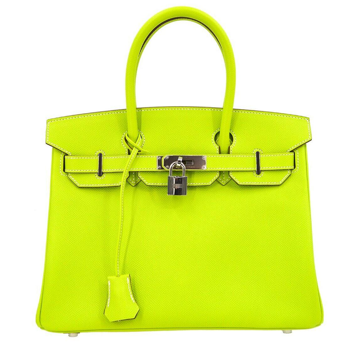 HERMES BIRKIN 30 Handbag Purse Kiwi Veau Epsom B30#C: HERMES BIRKIN 30 Handbag Purse Kiwi Veau Epsom B30#C Bag Width: 11.8 Bag Height: 8.3 Closure: Turn Lock Flap Occasion: Casual Handle/Strap Color: Green Size: Medium Handle Style: Double Handles Lining