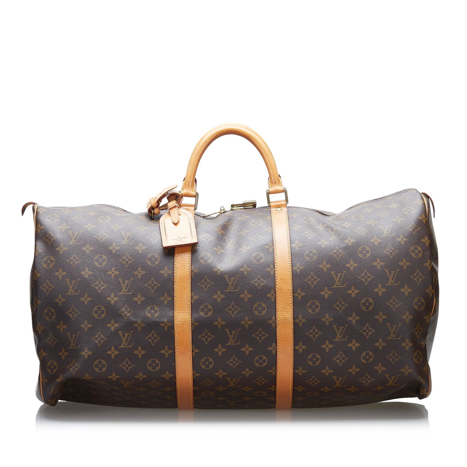 Louis Vuitton Monogram Keepall 60: Louis Vuitton Monogram Keepall 60 The Keepall 60 features a monogram canvas body rolled leather handles and a top zip closure. Brand: Louis Vuitton Model: Monogram Keepall 60 Origin: France Category: