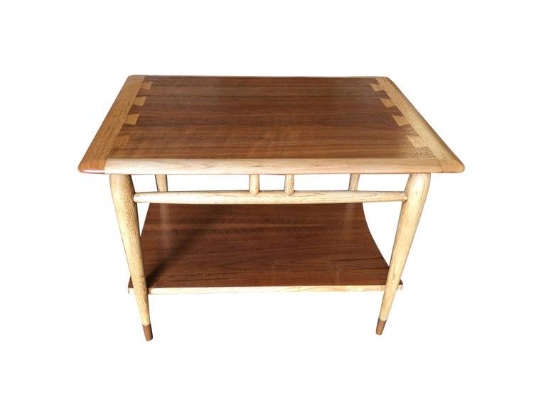 Lane Acclaim Walnut and Ash Inlay Side Table Designed by Andre Bus: Lane Acclaim Walnut and Ash Inlay Side Table Designed by Andre Bus Dimensions: Height: 20 in (50.8 cm)Width: 21 in (53.34 cm)Depth: 28 in (71.12 cm) Style: Mid-Century Modern (In the Style Of) Materia