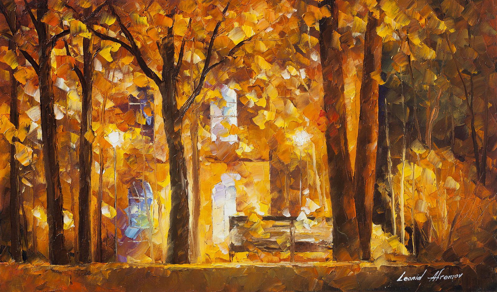 Autumn City Park - Limited Edition 1/25 by Leonid Afremov: Autumn City Park - Limited Edition 1/25 by Leonid Afremov This is a limited edition giclee hand-painted by Leonid Afremov. This is the first giclee of a small edition of 25 paintings. The rest of the