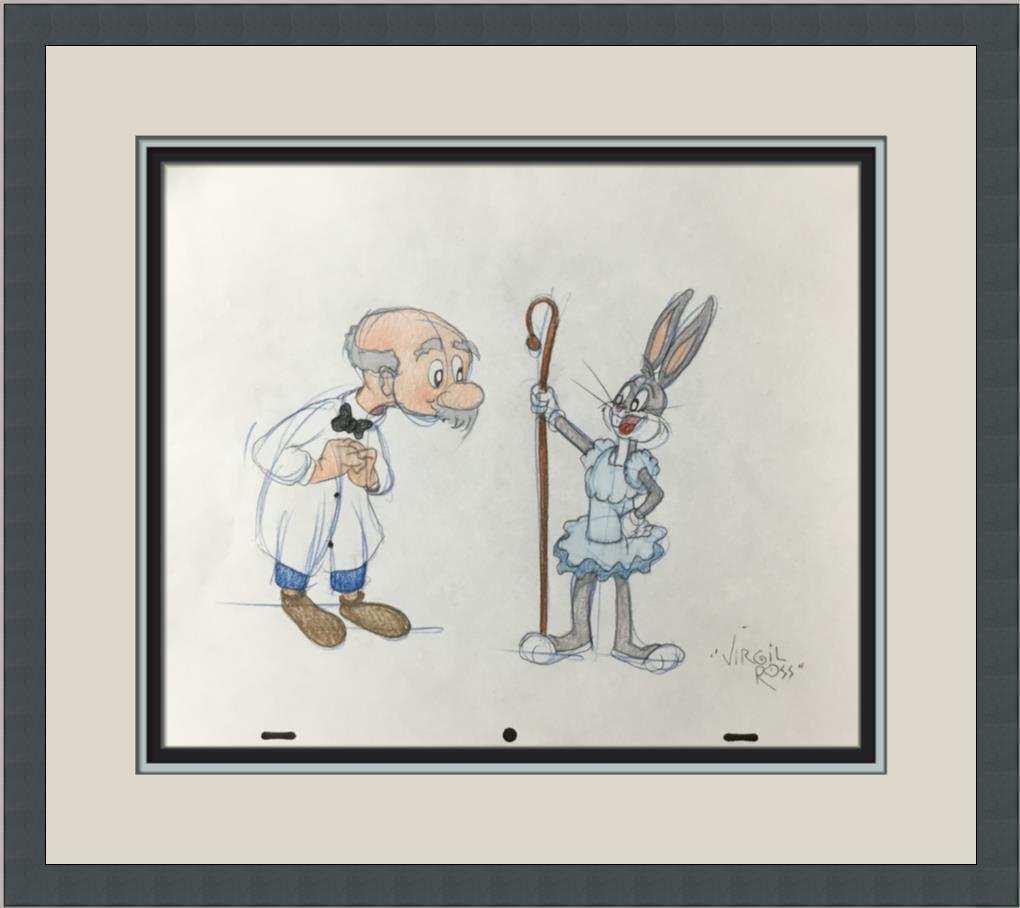 Virgil Ross Original Signed Model Sheet Drawing Bugs Prof Cannafraz Cust Framed: Virgil Ross Original Signed Model Sheet Drawing Bugs Prof Cannafraz Cust Framed Character: Bugs Bunny Professor Cannafraz Animation Studio: Warner Bros Item Height: 10 in Item Width: 12 in Theme: Anim