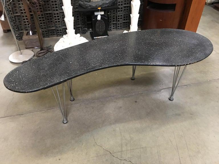 Large 67" Mid-Century Bruno Mathsson Biomorphic Coffee Table w/ Wire Spoke Legs: Large 67" Mid-Century Bruno Mathsson Biomorphic Coffee Table w/ Wire Spoke Legs Dimensions: Height: 20 in (50.8 cm)Width: 25 in (63.5 cm)Depth: 67 in (170.18 cm) Materials and Techniques: Chrome Steel