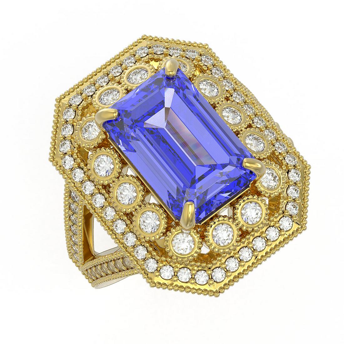 5.86 ctw Certified Tanzanite & Diamond Victorian Ring 14K Yellow Gold: 5.86 ctw Certified Tanzanite & Diamond Victorian Ring 14K Yellow Gold 5.86 ctw Certified Tanzanite & Diamond Victorian Ring 14K Yellow Gold Designer Brand Luxury Jewelrymade in the USA Suggested Retai