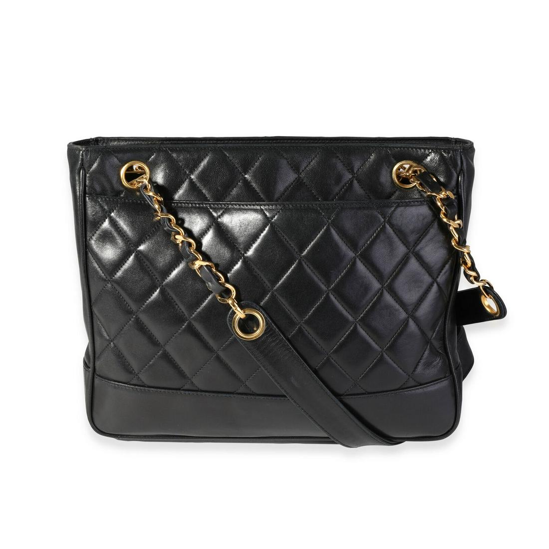 Chanel Vintage Black Quilted Lambskin Shoulder Bag: Chanel Vintage Black Quilted Lambskin Shoulder Bag Gender: Unisex Vintage: Yes Dimensions: 8.7 x 10.6 x 2.2 Bag Width: 8.7 in Bag Depth: 2.2 in Bag Height: 10.6 in Handbag Accessories: Dustbag Lining