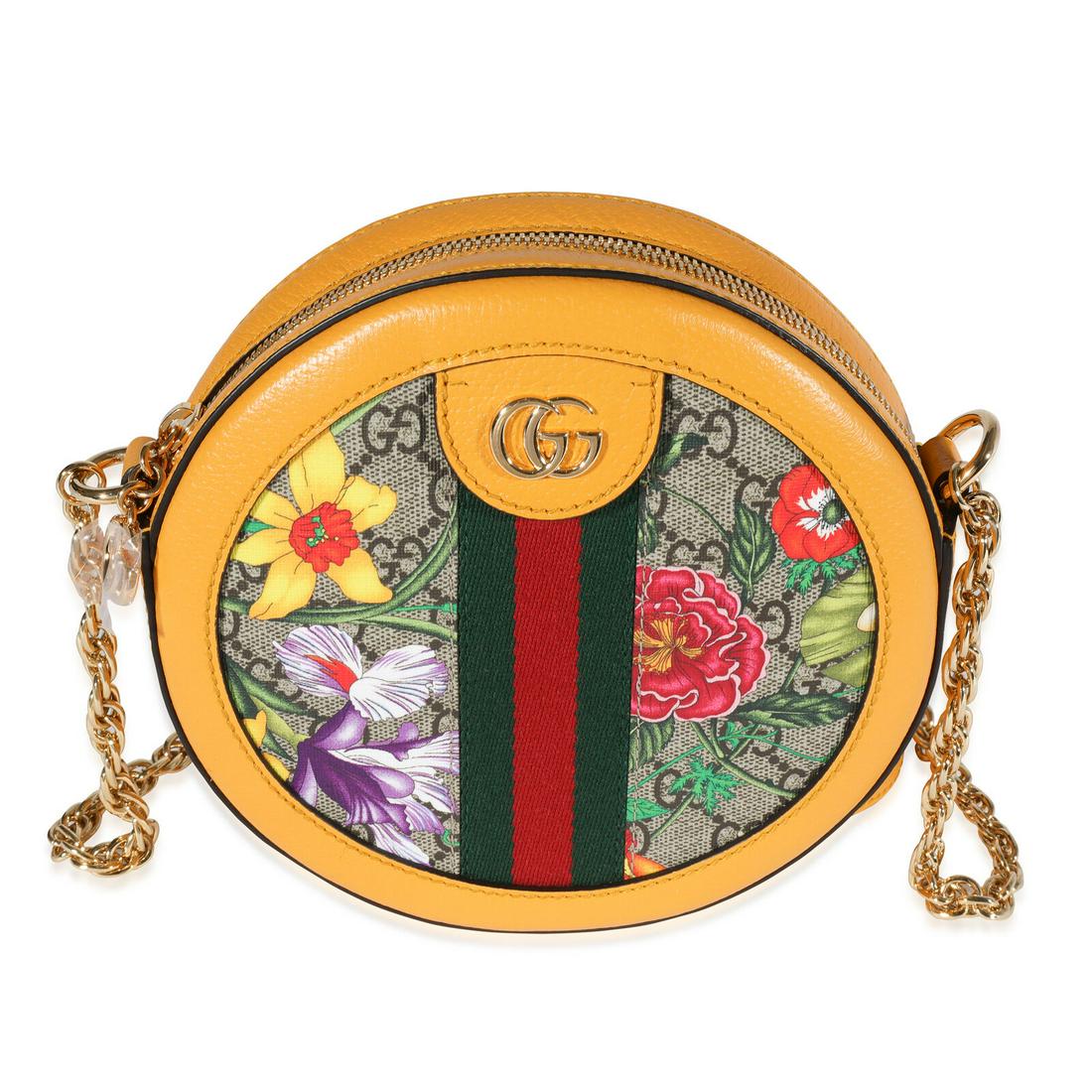 Gucci Flora Ophidia Mini Round Shoulder Bag: Gucci Flora Ophidia Mini Round Shoulder Bag Gender: Unisex Dimensions: 7.1 x 7.5 x 1.75 Bag Width: 7.1 in Bag Depth: 1.75 in Bag Height: 7.5 in Handbag Accessories: Care Booklet Lining Color: Beige St