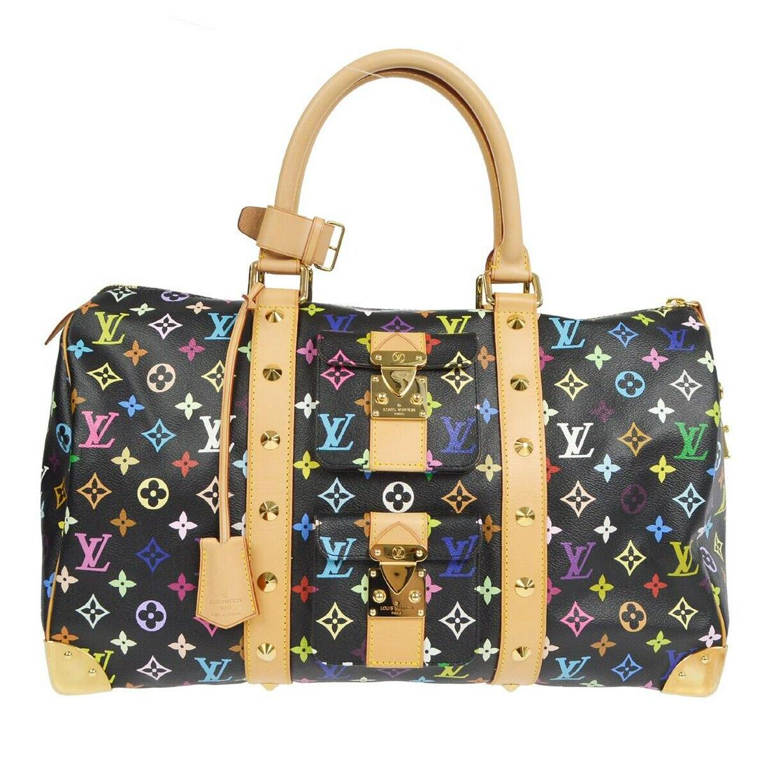 LOUIS VUITTON KEEPALL 45 TRAVEL HANDBAG MONOGRAM MULTICOLOR M92640 FL0043: LOUIS VUITTON KEEPALL 45 TRAVEL HANDBAG MONOGRAM MULTICOLOR M92640 FL0043 Bag Width: 18.1 Pattern: Monogram Bag Height: 10.8 Closure: Zipper Size: Large Handle Style: Double Handles Lining Material: A