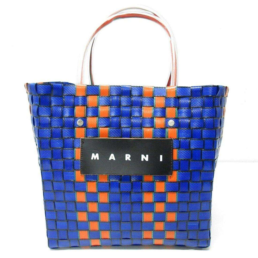 MARNI Marni Market Square Shopping Bag - Navy Orange Green Polypropylene: MARNI Marni Market Square Shopping Bag - Navy Orange Green Polypropylene Style: Tote Bag Exterior Color: Navy Orange Green Exterior Material: Polypropylene Vinyl Product Name: Marni Market Square Shop