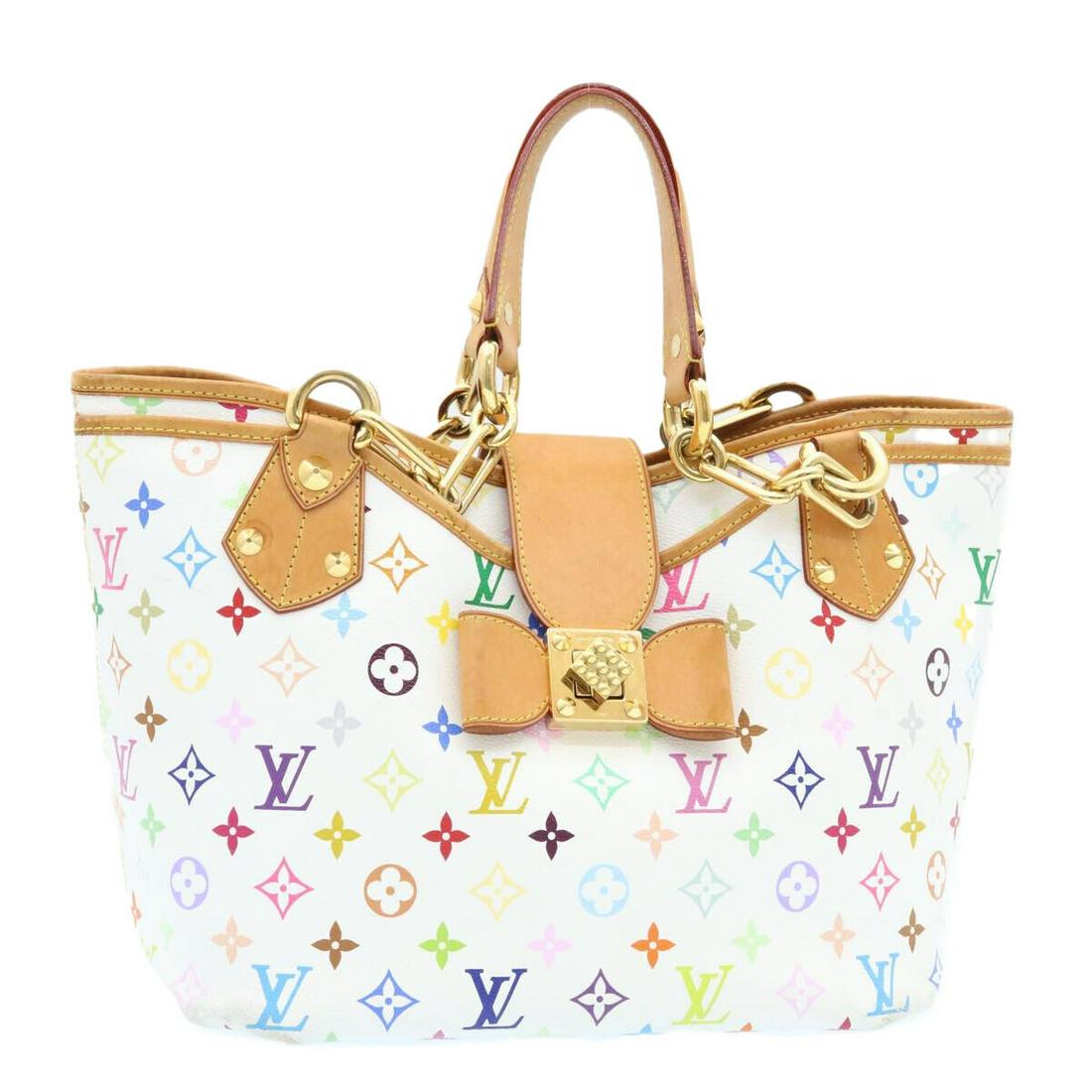 LOUIS VUITTON Monogram Multicolor Annie GM Tote Bag White M40303 LV: LOUIS VUITTON Monogram Multicolor Annie GM Tote Bag White M40303 LV Style: Tote Bag Material: Monogram Multicolor Canvas Exterior Color: White Bag Height: 8.3inch(Approx) / 21cm(Approx) Bag Depth: 7.5