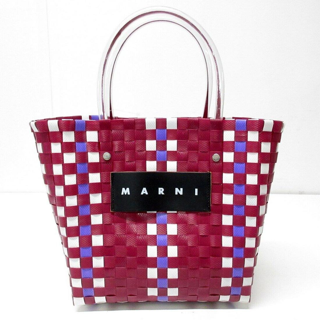 MARNI Marni Market Square Shopping Bag - Bordeaux White Purple Vinyl: MARNI Marni Market Square Shopping Bag - Bordeaux White Purple Vinyl Style: Tote Bag Exterior Color: Bordeaux White Purple Exterior Material: Polypropylene Vinyl Product Name: Marni Market Square Shop