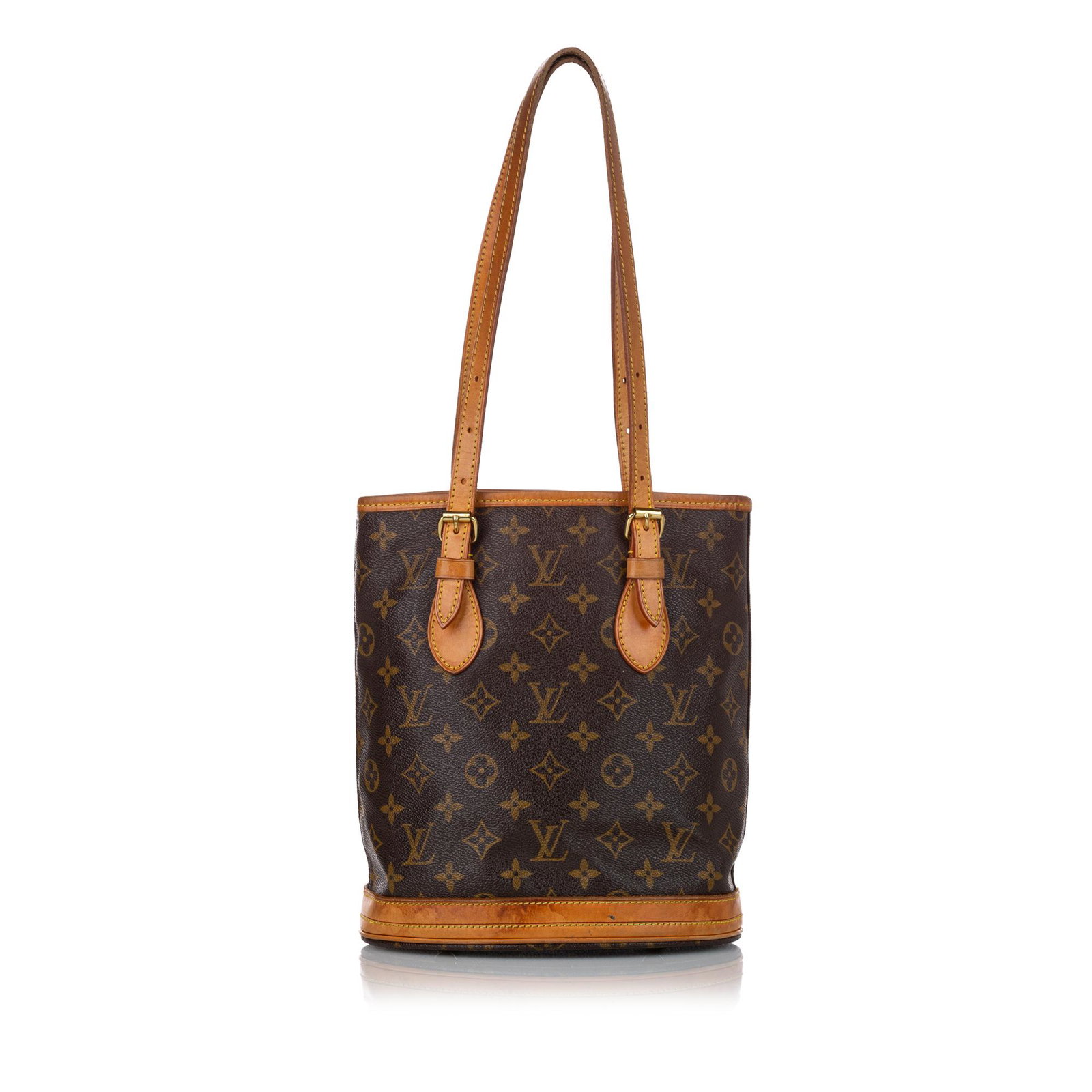 Louis Vuitton Monogram Petit Bucket: Louis Vuitton Monogram Petit Bucket The Petit Bucket bag features a monogram canvas body with leather trim adjustable flat leather straps an open top and interior zip and slip pockets. Brand: Louis Vu