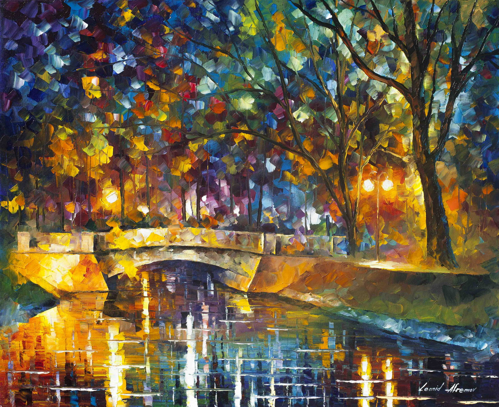 Bridge Of Impressions - Limited Edition 1/25 by Leonid Afremov: Bridge Of Impressions - Limited Edition 1/25 by Leonid AfremovThis is a limited edition giclee hand-painted by Leonid Afremov. This is the first giclee of a small edition of 25 paintings. The rest of