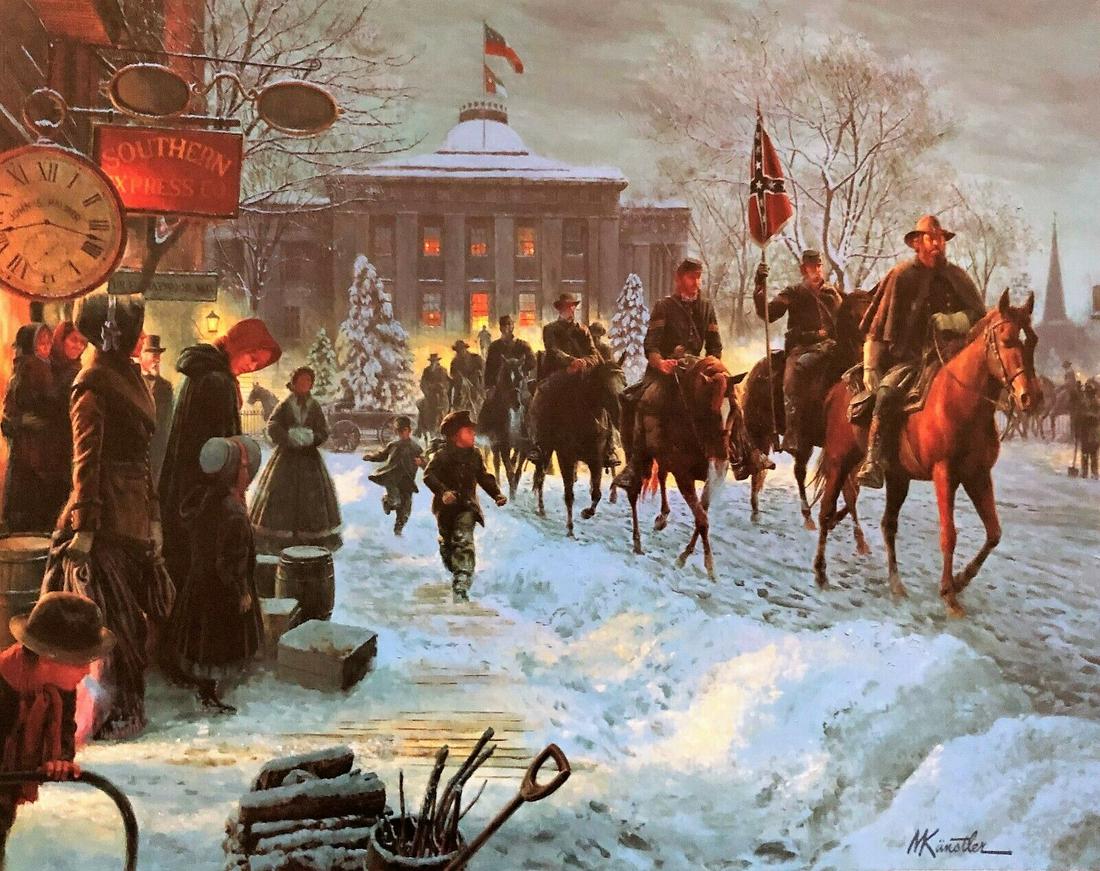 Mort Kunstler Civil War Print - Winter Riders Custom Gallery Framed: Mort Kunstler Civil War Print - Winter Riders Custom Gallery Framed Features: Framed Matted Region Of Origin: New York USA Item Width: 18 in Production Technique: Off Set Lithograph Item Length: 12 in