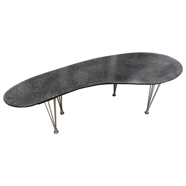 Large 67" Mid-Century Bruno Mathsson Biomorphic Coffee Table w/ Wire Spoke Legs: Large 67" Mid-Century Bruno Mathsson Biomorphic Coffee Table w/ Wire Spoke Legs Dimensions: Height: 20 in (50.8 cm)Width: 25 in (63.5 cm)Depth: 67 in (170.18 cm) Materials and Techniques: Chrome Steel