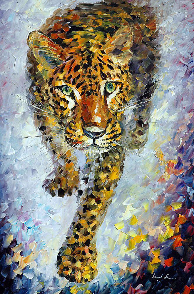 Leopard - Limited Edition 1/25 by Leonid Afremov: Leopard - Limited Edition 1/25 by Leonid AfremovThis is a limited edition giclee hand-painted by Leonid Afremov. This is the first giclee of a small edition of 25 paintings. The rest of the edition is