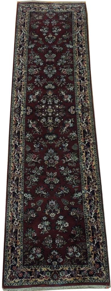 2 x 10 Wine Red Sarouk Runner Rug: 2 x 10 Wine Red Sarouk Runner Rug Free continental US Shipping Size in Feet: Width: 2 x Length: 10 Size in Inches: Width:24 in x Length: 120 in Colors: Wine Red Ivory Weave: 100% Handmade Pile: 3/8 Wo