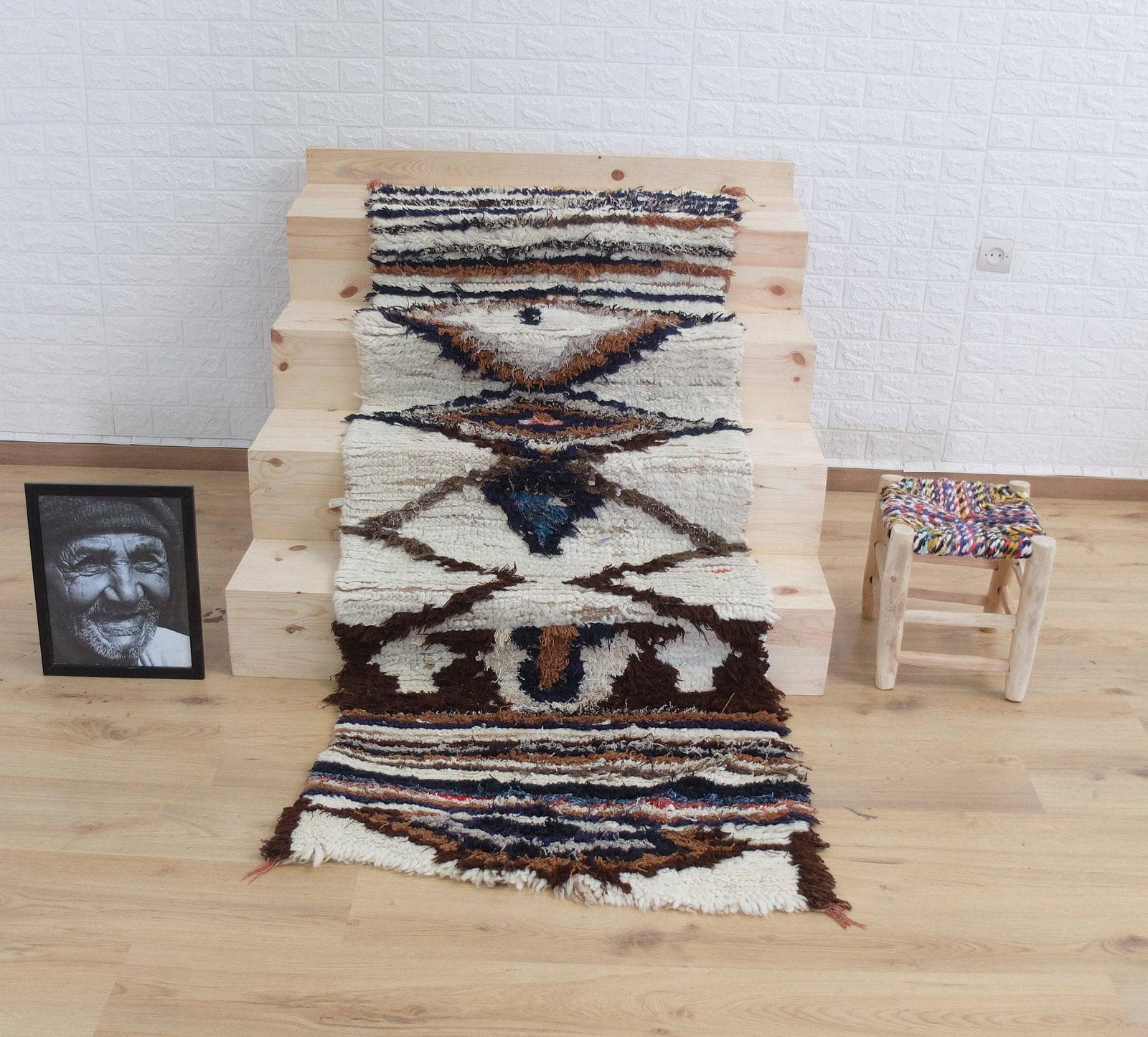 80.5 x 31.5 inches - 205 x 80 Cm Moroccan Rug. Vintage Azilal Rug Hand Woven by Berber /Berber: 80.5 x 31.5 inches - 205 x 80 Cm Moroccan Rug. Vintage Azilal Rug Hand Woven by Berber /Berber Carpets.natural rug.berber teppich Berber hand woven rug made from natural materials and with a great sym