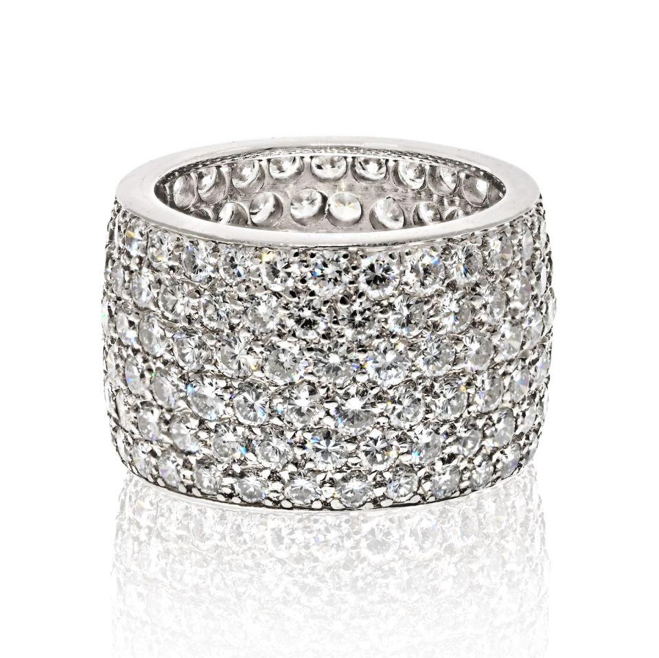 Van Cleef & Arpels Platinum 6.75 carat Pave Multi Row Diamond Cluster Ring: Van Cleef & Arpels Platinum 6.75 carat Pave Multi Row Diamond Cluster Ring Type: Estate Rings Metal: Platinum Grams: 16 Approximate Diamond Weight: 6.75 Cts Ring Size: 6.75 Measurements: Size 6.75 Con