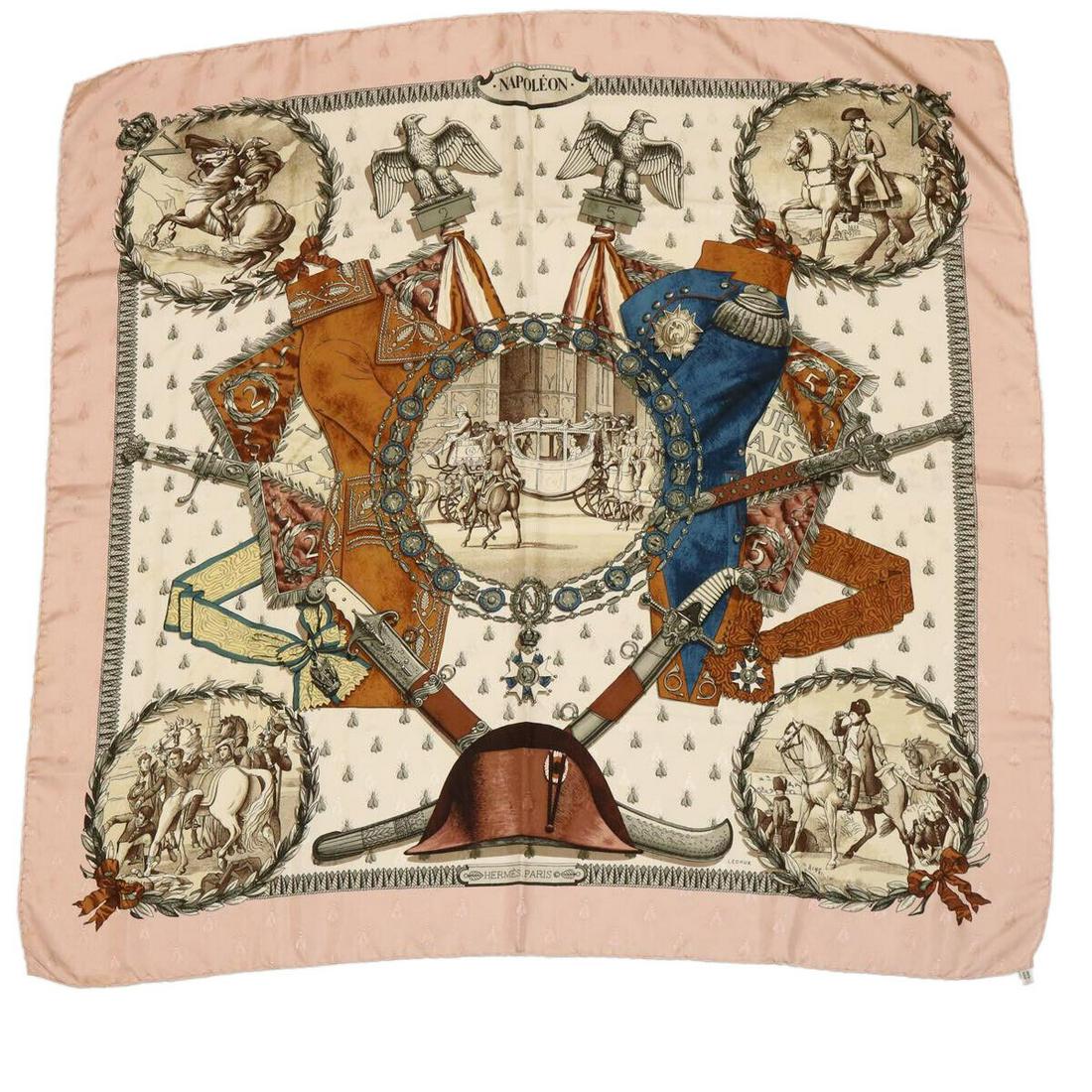 HERMES Carre 90 NAPOLEON Scarf Silk Pink Brown blue: HERMES Carre 90 NAPOLEON Scarf Silk Pink Brown blue Style: Scarf Material: Silk Color: Pink / Brown / blue Bag Height: 35.4inch(Approx) / 90cm(Approx) Bag Length: 35.4inch(Approx) / 90cm(Approx) Count