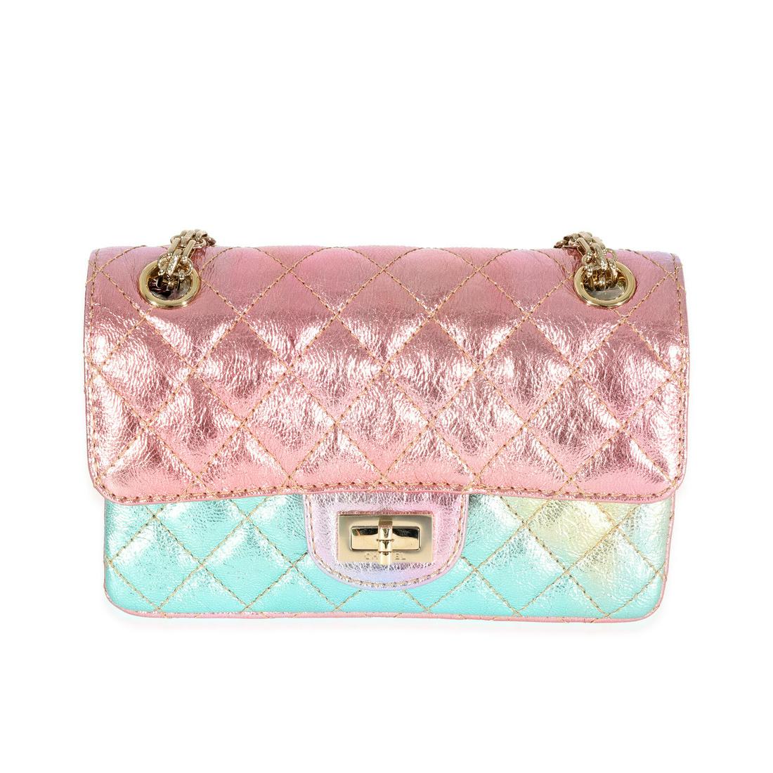 Chanel Multicolor Metallic Goatskin Mini Reissue 2.55: Chanel Multicolor Metallic Goatskin Mini Reissue 2.55 Gender: Unisex Handbag Accessories: Box;Dustbag;Authenticity Card Lining Color: Gold Style: Crossbody Bag;Shoulder Bag Material: Leather Color: Me