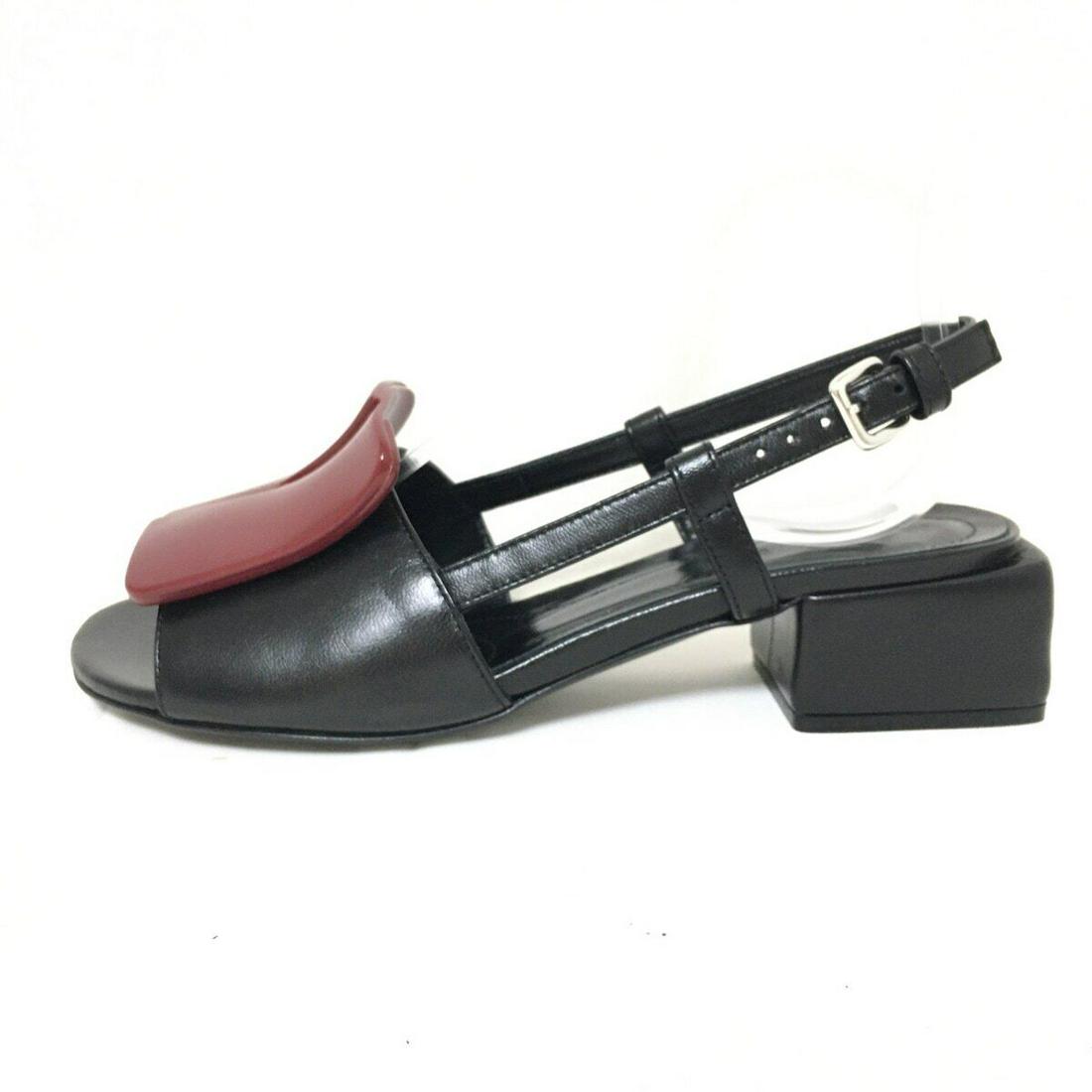 MARNI - Black Bordeaux Leather Plastic Womens Sandals: MARNI - Black Bordeaux Leather Plastic Womens Sandals Style: Sandals Color: Black Bordeaux Upper Material: Leather Plastic Accessories: Box Dust Bag Type: Sandals B: Reasonable Wear and Tear The BIDHA