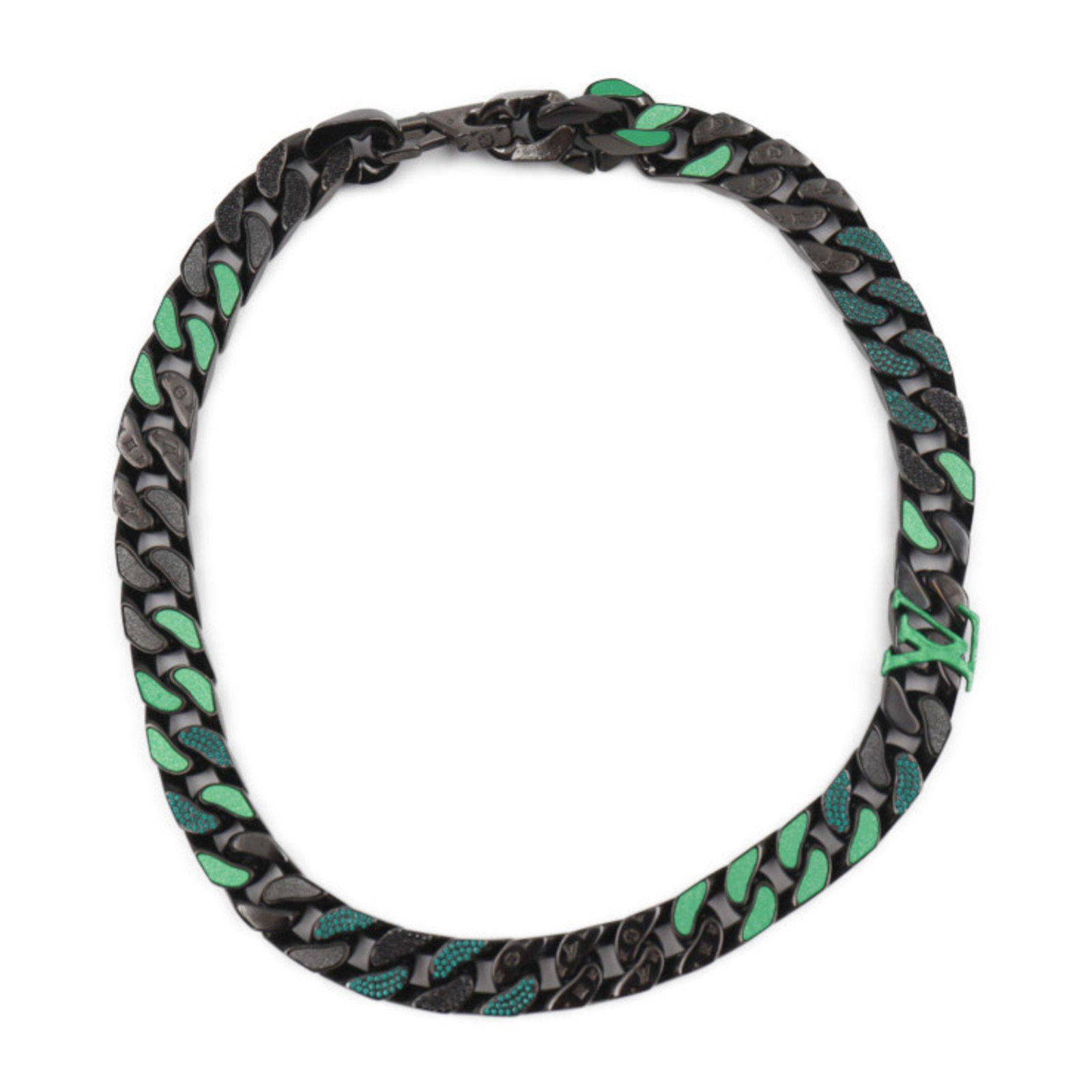 Louis vuitton chain links patches necklace engraved sale monogram multicolor