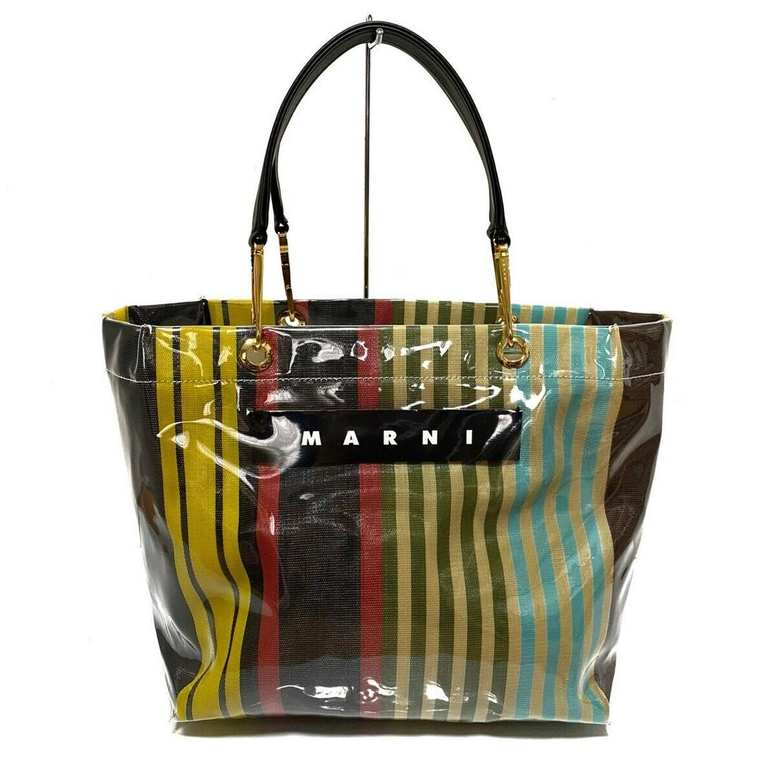 MARNI - Beige Black Multi Chemical Fiber Vinyl Leather Tote Bag: MARNI - Beige Black Multi Chemical Fiber Vinyl Leather Tote Bag Style: Tote Bag Exterior Color: Beige Black Multi Exterior Material: Chemical Fiber Vinyl Leather Accessories: Dust Bag Type: Tote Bag B