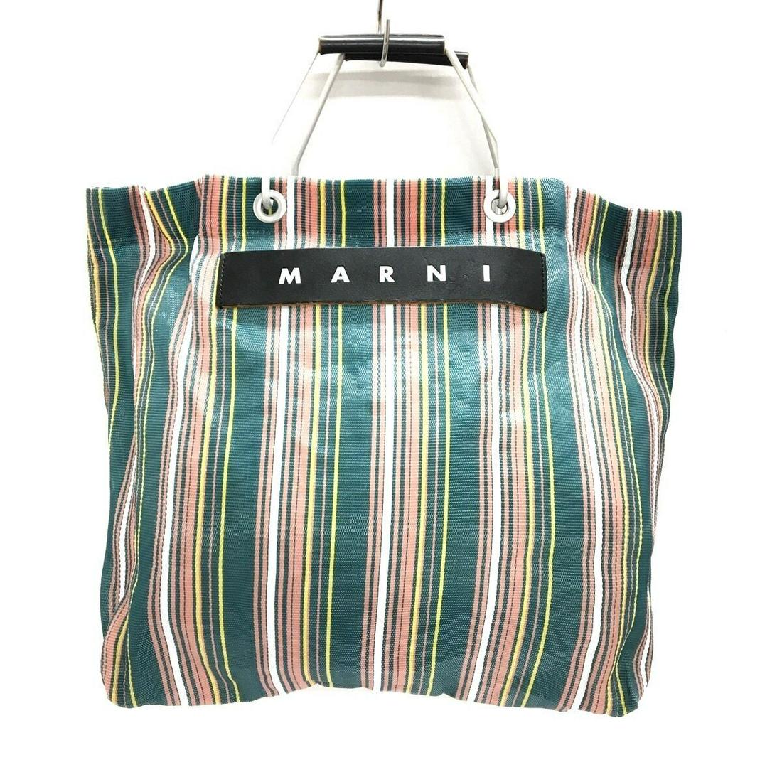 MARNI - Green Pink Multi Chemical Fiber Aluminium Leather Tote Bag: MARNI - Green Pink Multi Chemical Fiber Aluminium Leather Tote Bag Style: Tote Bag Exterior Color: Green Pink Multi Exterior Material: Chemical Fiber Aluminium Leather Accessories: Dust Bag Type: Tote