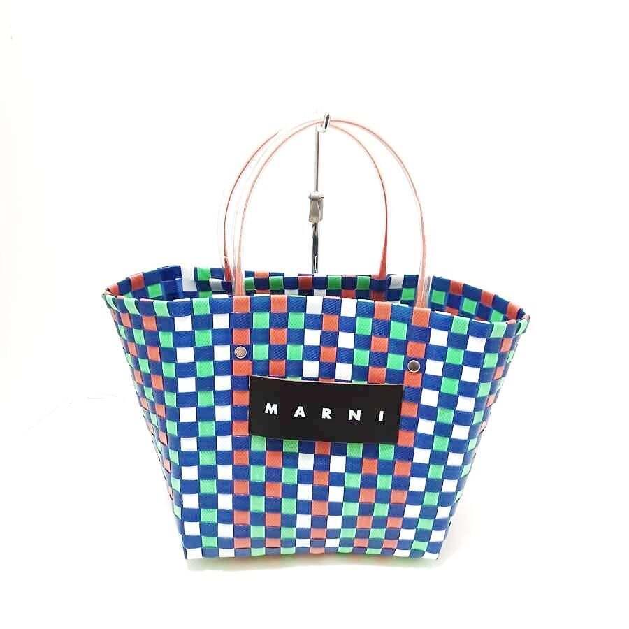 MARNI - Navy Yellow Green Multi Chemical Fiber Vinyl Tote Bag: MARNI - Navy Yellow Green Multi Chemical Fiber Vinyl Tote Bag Style: Tote Bag Exterior Color: Navy Yellow Green Multi Exterior Material: Chemical Fiber Vinyl Accessories: None Type: Tote Bag C: Heavil