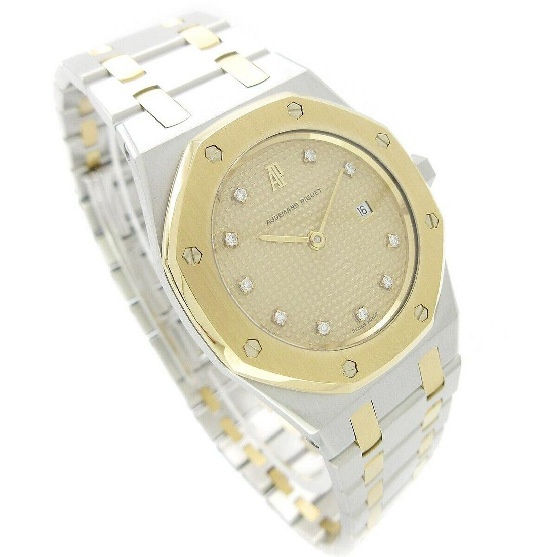 Audemars Piguet Royal Oak Ref.56271SA D0**** Quartz Watch 18KYG Diamond: Audemars Piguet Royal Oak Ref.56271SA D0**** Quartz Watch 18KYG Diamond Movement: Quartz Year Manufactured: 1980-1989 Band/Strap: Fold over clasp Vintage: Yes Case Color: Gold Type: Wristwatch Band Co