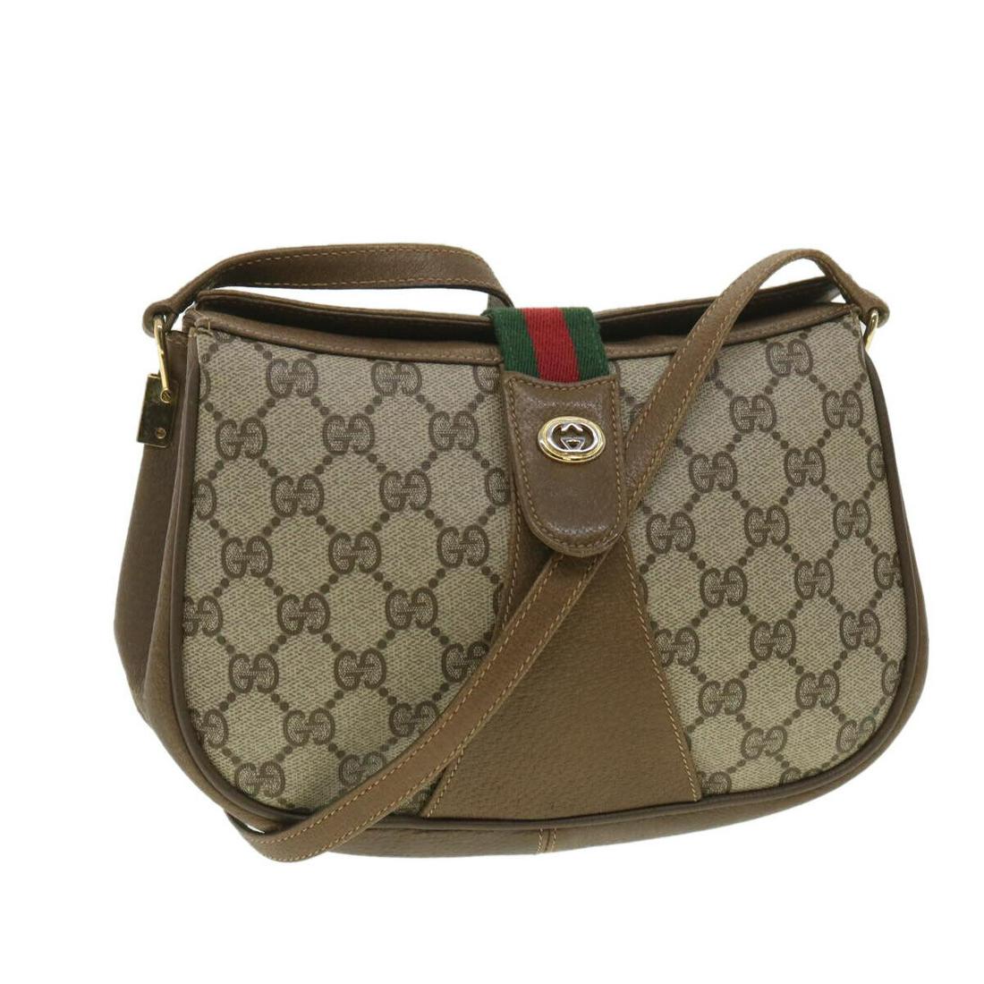 GUCCI GG Canvas Web Sherry Line Shoulder Bag Beige Red Green: GUCCI GG Canvas Web Sherry Line Shoulder Bag Beige Red Green Style: Shoulder Bag Material: PVC Leather Exterior Color: Beige / Red / Green Bag Height: 6.7inch(Approx) / 17cm(Approx) Bag Depth: 2.8inch
