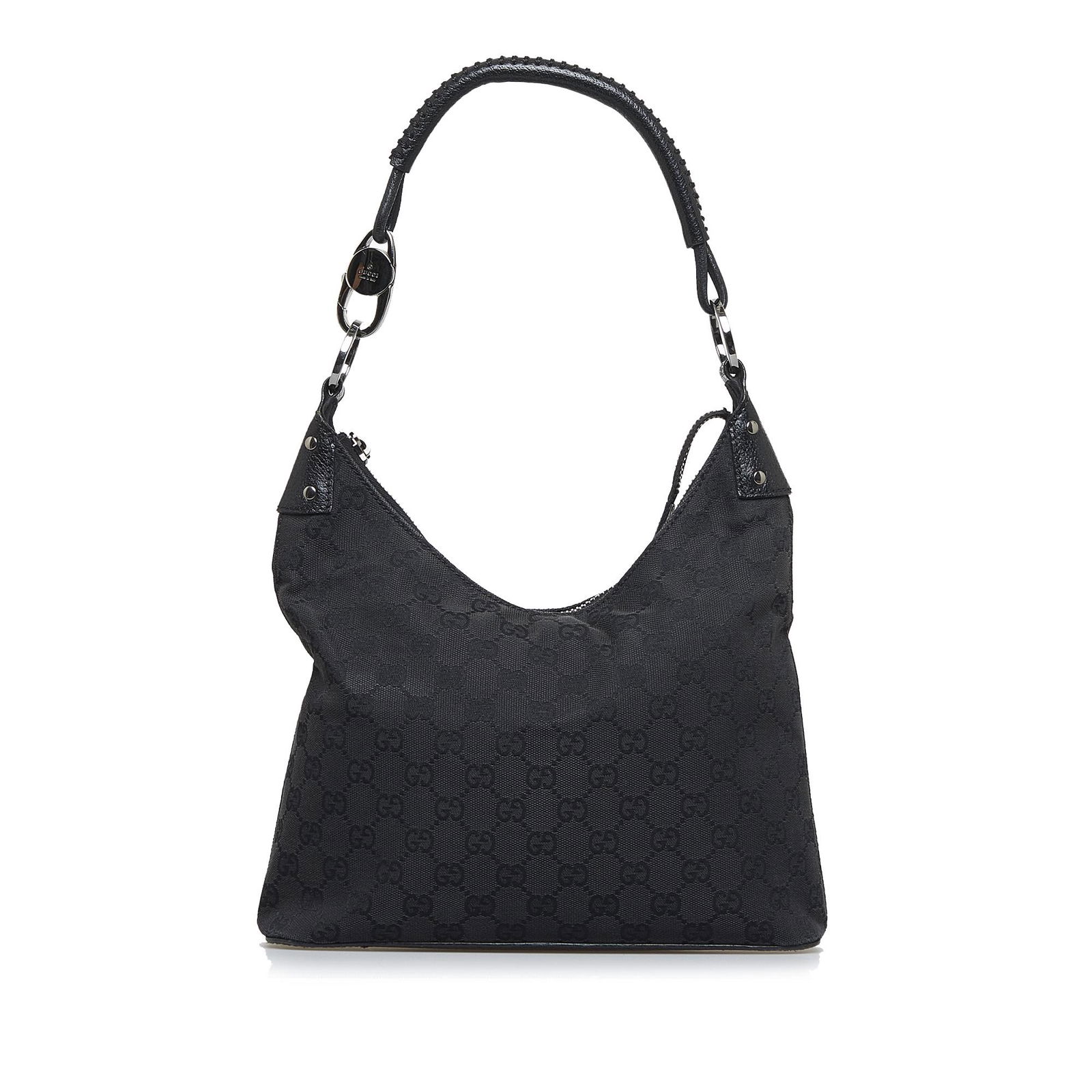 Gucci GG Canvas Shoulder Bag: Gucci GG Canvas Shoulder Bag This shoulder bag features a canvas body a rolled leather handle a top zip closure and an interior zip pocket. Brand: Gucci Model: GG Canvas Shoulder Bag Origin: Italy Cat