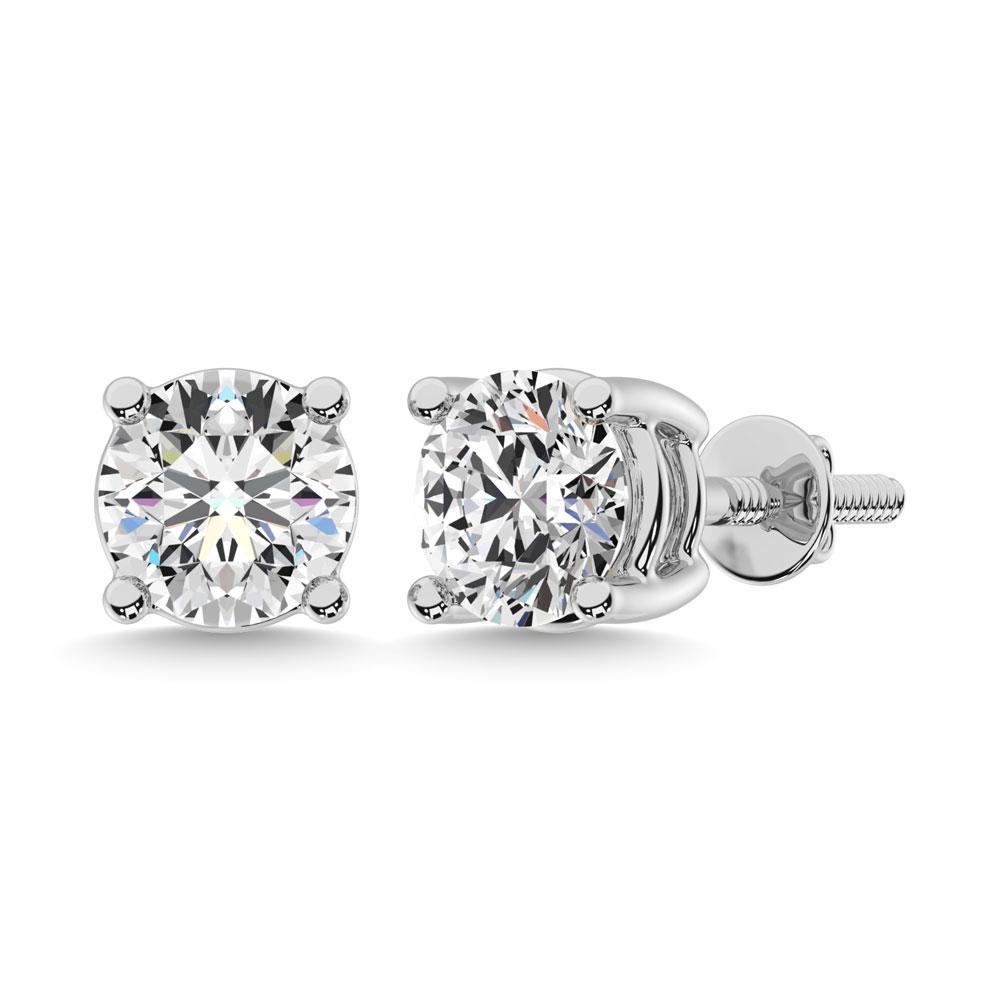 14K White Gold 1/20 Ct.Tw. Premium Diamond Stud Earrings: 14K White Gold 1/20 Ct.Tw. Premium Diamond Stud Earrings 14K White gold 4 prong stud Earrings set with 2 brilliant cuts diamonds weighing 1/20 Ct.Tw. Metal: 14k White Gold Stone Count: 2.0 Stone Shape