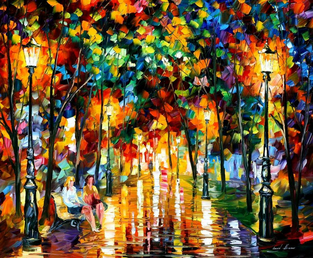 Gossips - Limited Edition 1/25 by Leonid Afremov: Gossips - Limited Edition 1/25 by Leonid AfremovThis is a limited edition giclee hand-painted by Leonid Afremov. This is the first giclee of a small edition of 25 paintings. The rest of the edition is
