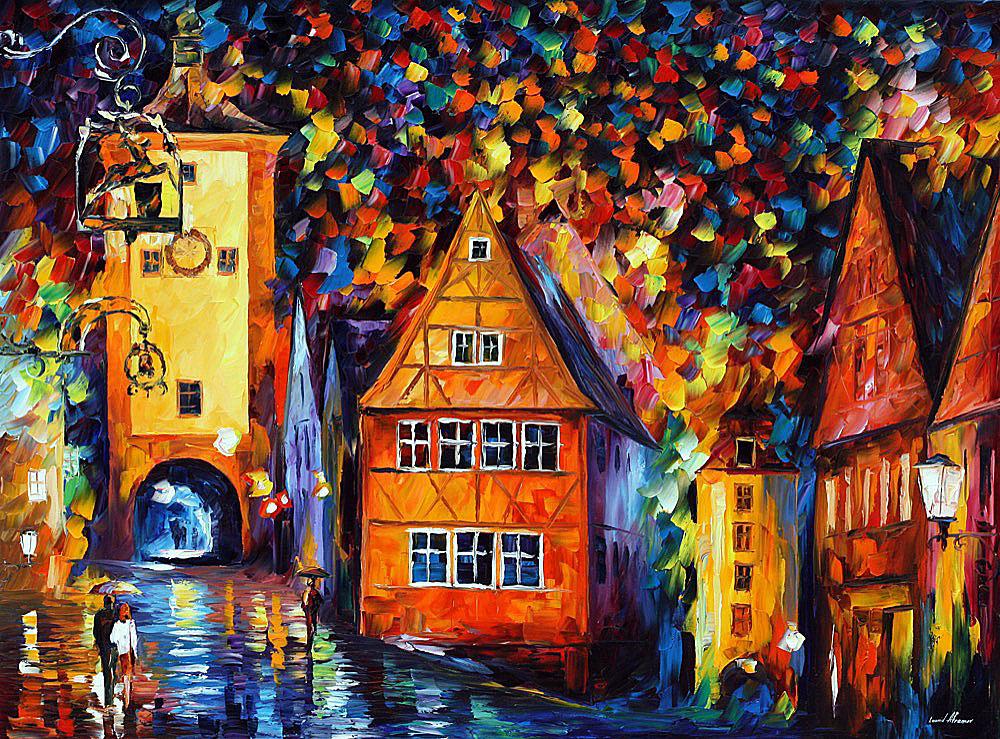Germany - Medieval Rothenburg - Limited Edition 1/25 by Leonid Afremov: Germany - Medieval Rothenburg - Limited Edition 1/25 by Leonid AfremovThis is a limited edition giclee hand-painted by Leonid Afremov. This is the first giclee of a small edition of 25 paintings. The