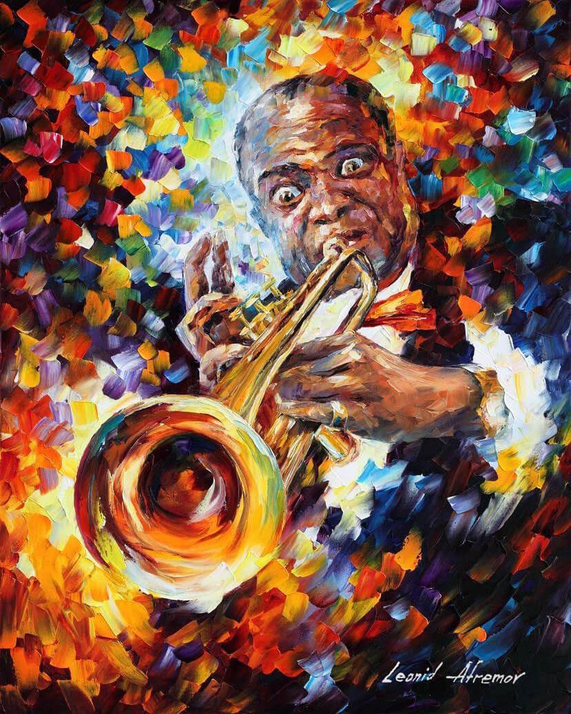Louis Armstrong Music - Limited Edition 1/25 by Leonid Afremov: Louis Armstrong Music - Limited Edition 1/25 by Leonid AfremovThis is a limited edition giclee hand-painted by Leonid Afremov. This is the first giclee of a small edition of 25 paintings. The rest of