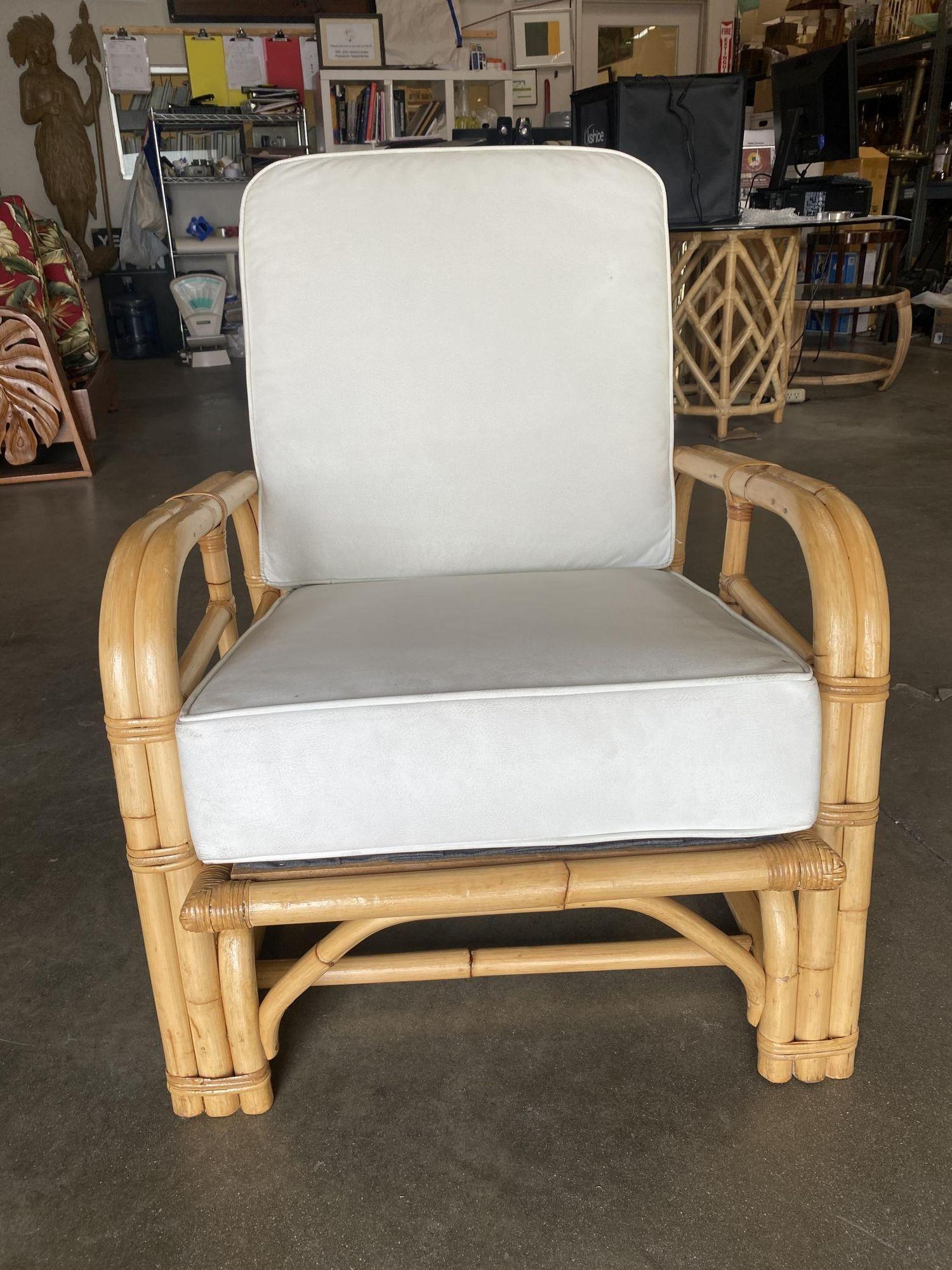 Restored Paul Lazslo Rattan Two Strand "Staple Arm" Lounge Chair Pair: Restored Paul Lazslo Rattan Two Strand "Staple Arm" Lounge Chair Pair Creator: Paul Laszlo (Designer) Dimensions: Height: 27 in (68.58 cm)Width: 26 in (66.04 cm)Depth: 32 in (81.28 cm) Materials and T